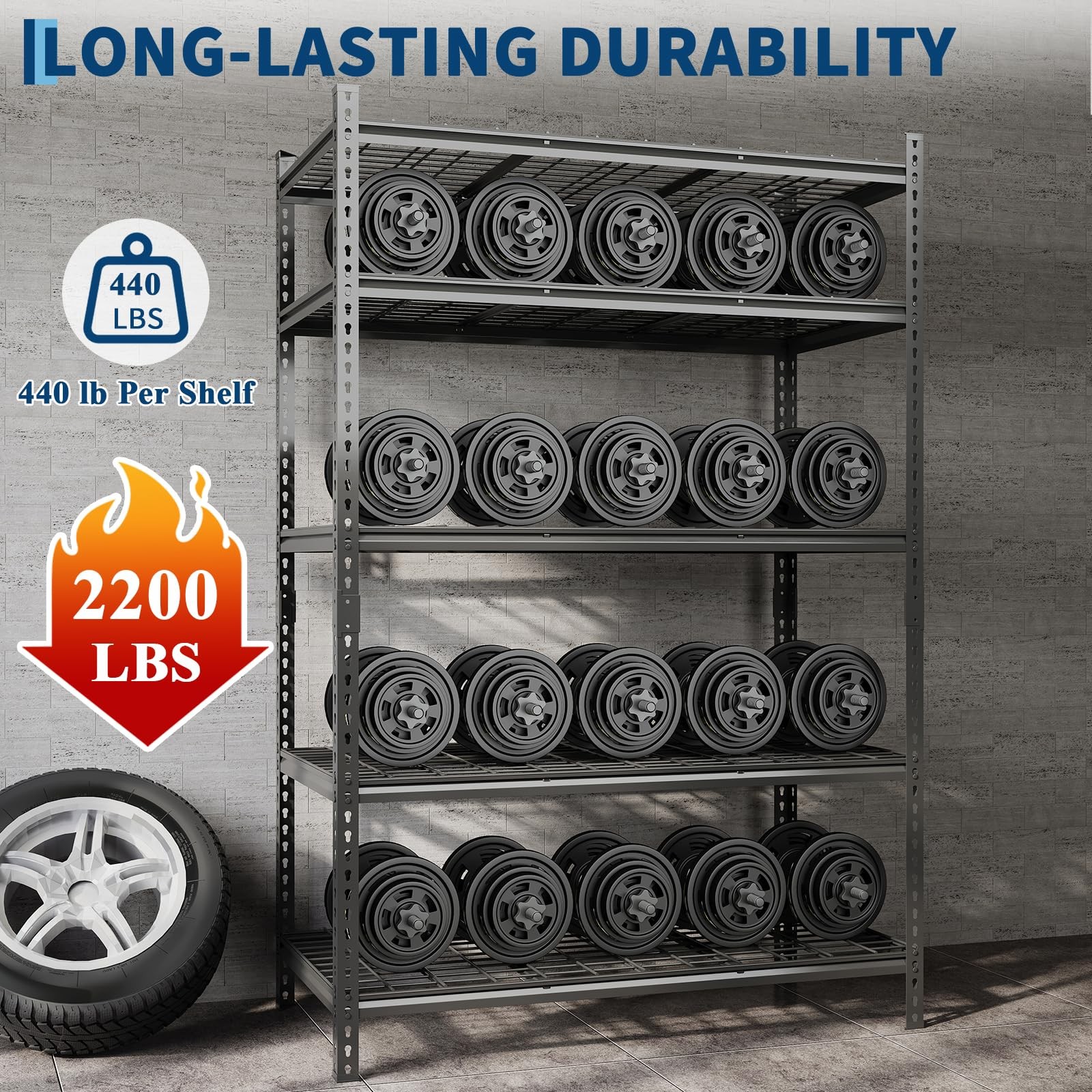 24" D x 48" W x 72" H Garage Shelving Heavy Duty 5 Tier Metal Storage Shelves