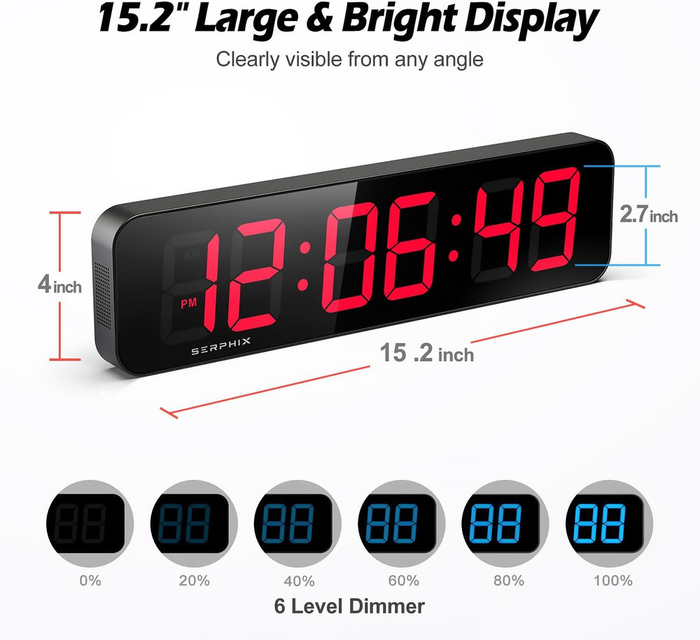 15.2" Gym Timer, App & Remote Control, Customizable LED Colors, Workout Interval