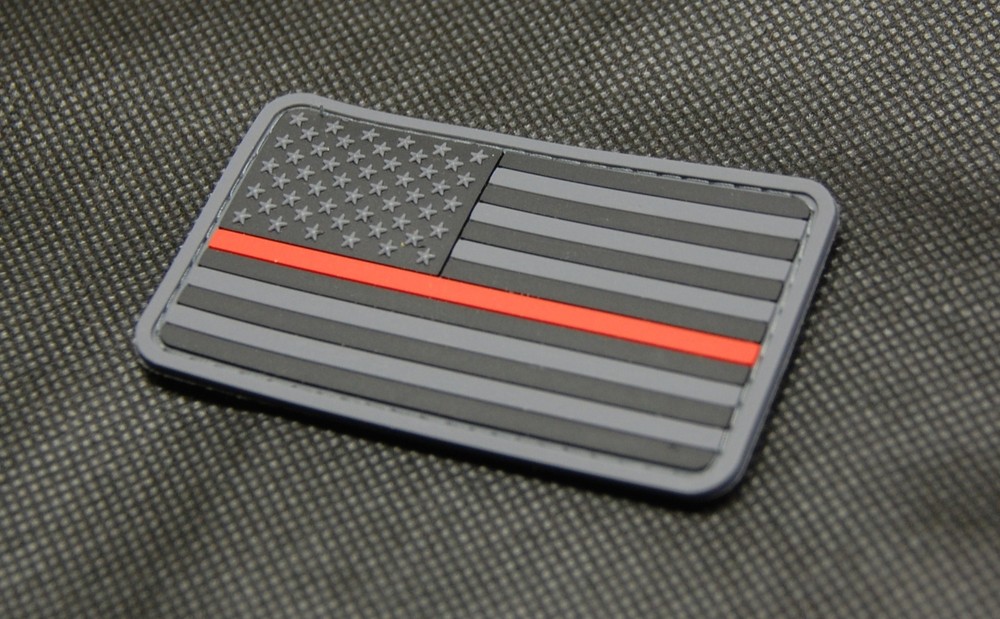 Thin Red Line PVC Subdued US Flag Patch Black & Light Gray Morale Patch Hook
