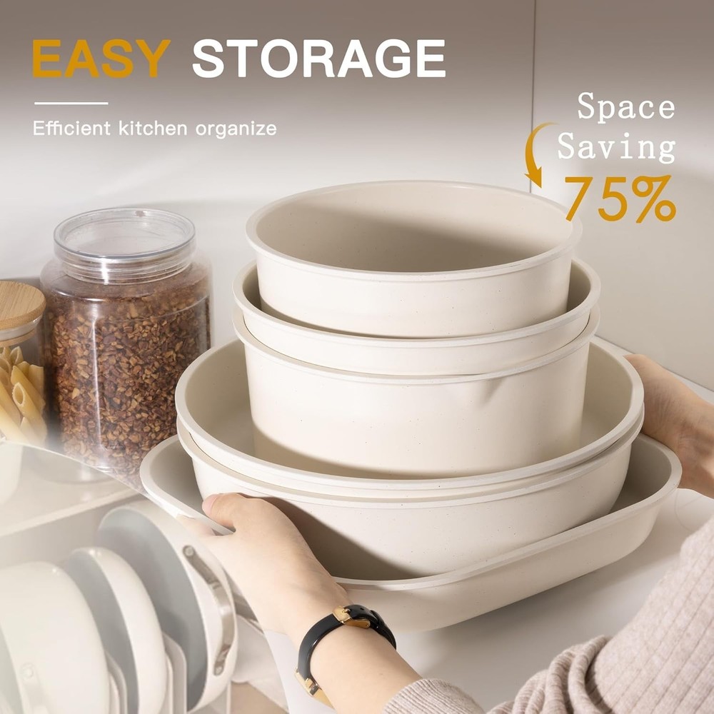 23Pcs Stackable Non-Stick Cookware Set: Detachable Handles, Oven Safe