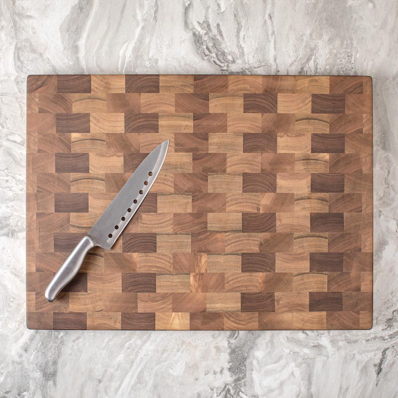 Walnut End Grain Cutting Board for Kitchen, Thick Charcuterie Chopping Block