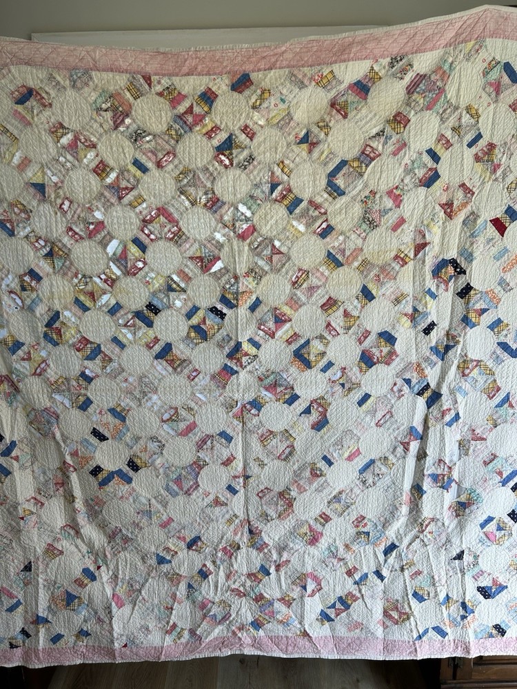 Vintage Handmade Patchwork Snowball Quilt