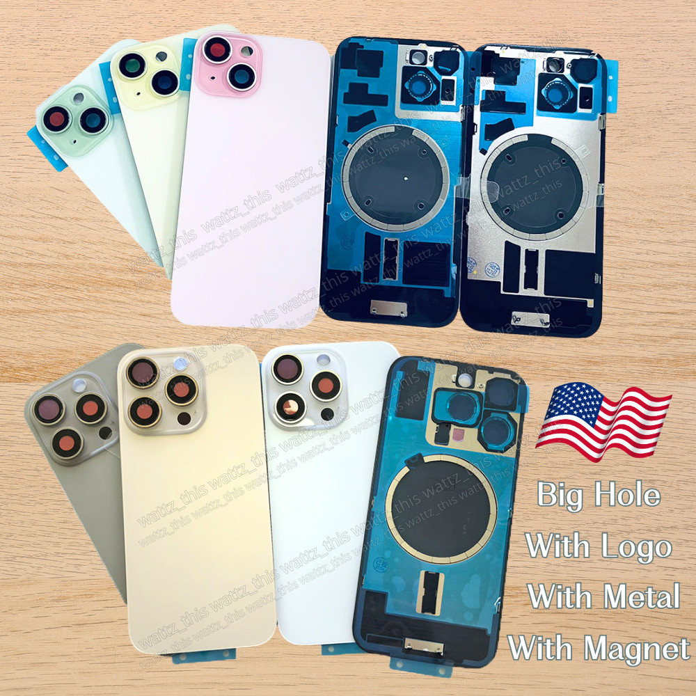 For iPhone 14/15 16 Pro Back Glass Replacement Big Hole Rear Cover +Metal Lot