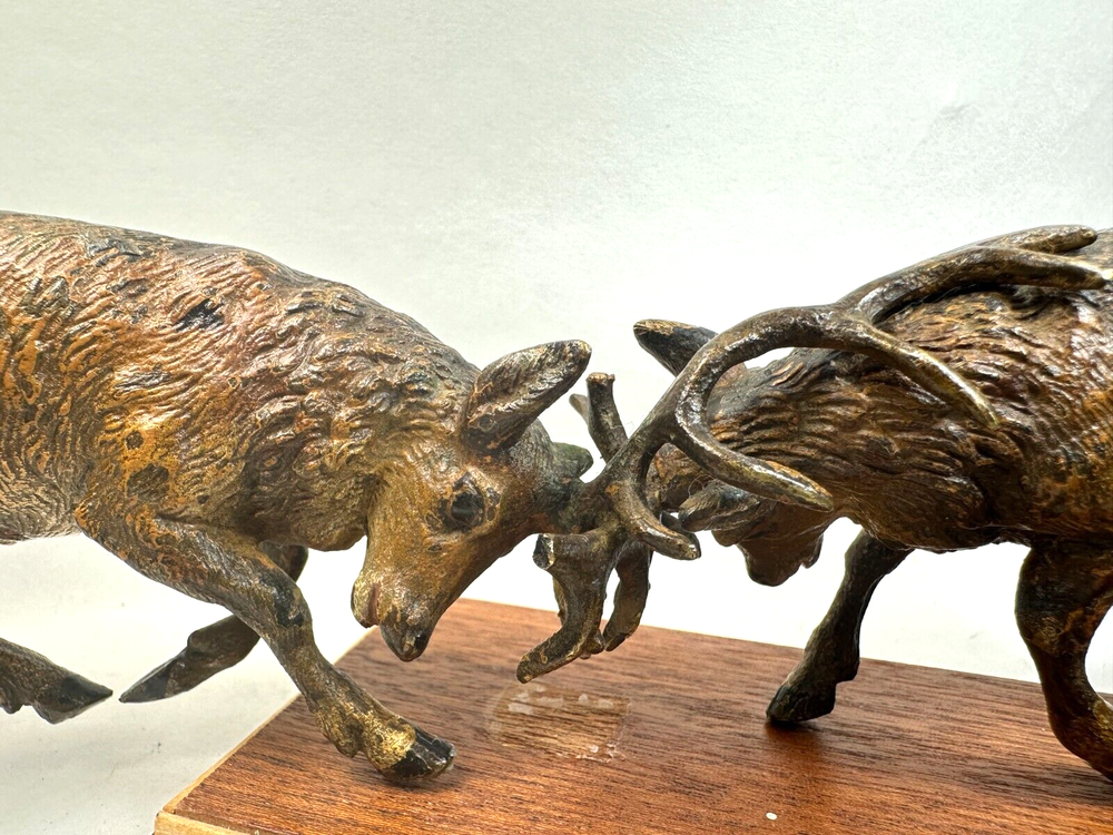 Large Vintage Vienna Bronze Stags Fighting