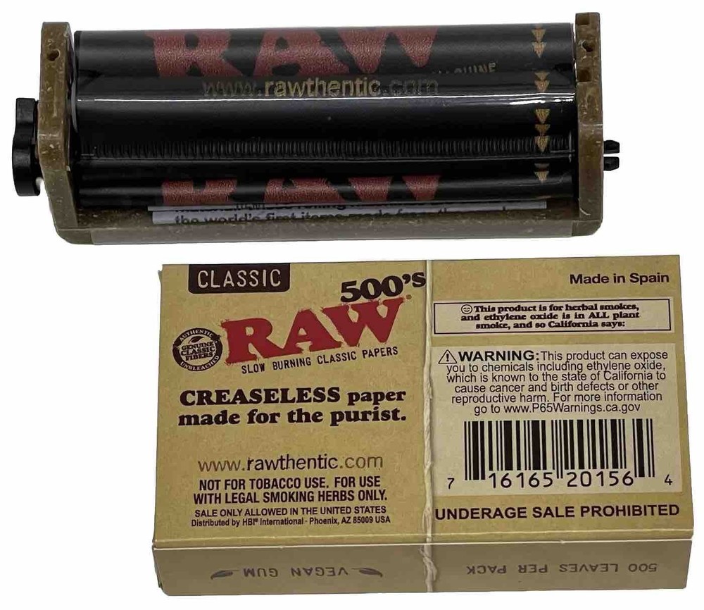 Raw Classic 500 Pack Rolling Papers And 1 1/4” Adjustable Roller *Free Shipping*