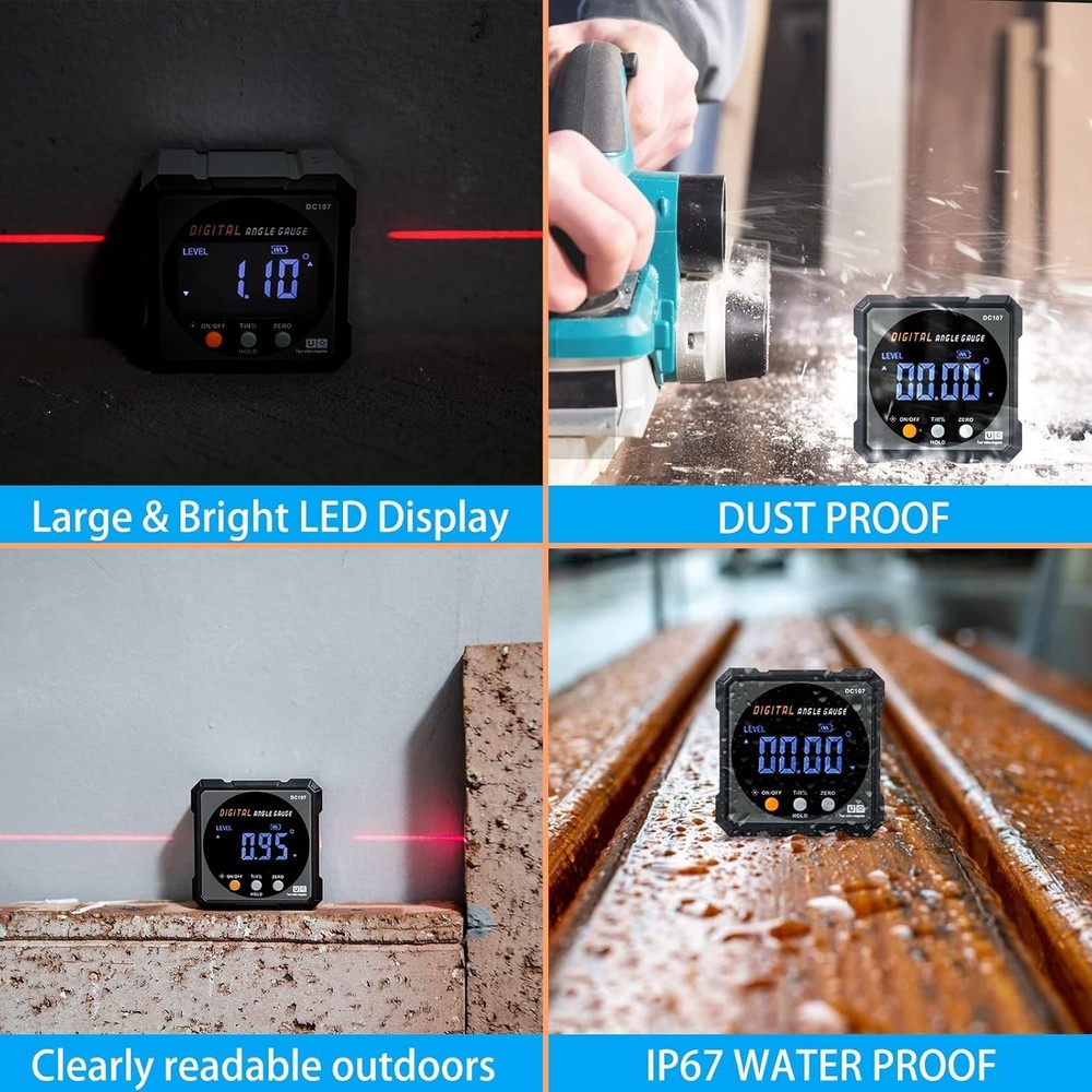 4-Sided Magnetic Digital Angle Finder with Backlight - Ultimate Carpentry Tool