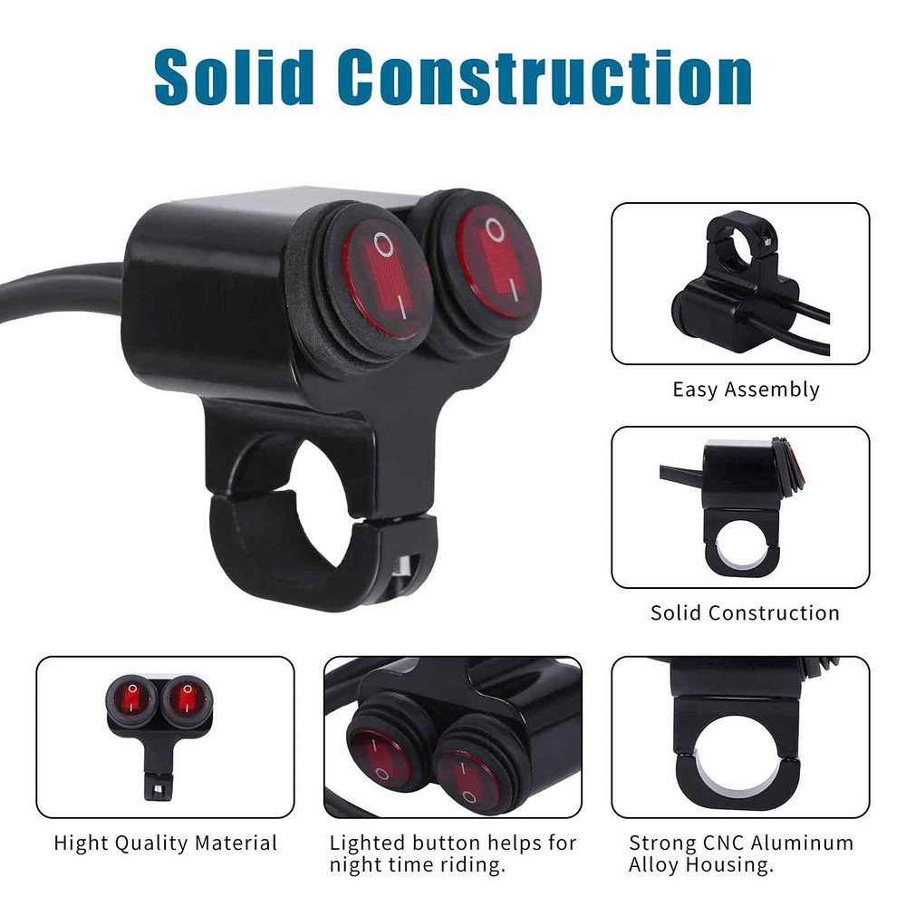 Waterproof Motorcycle ATV 7/8″ Light Bar Switch，Handlebar Double Control Kill...