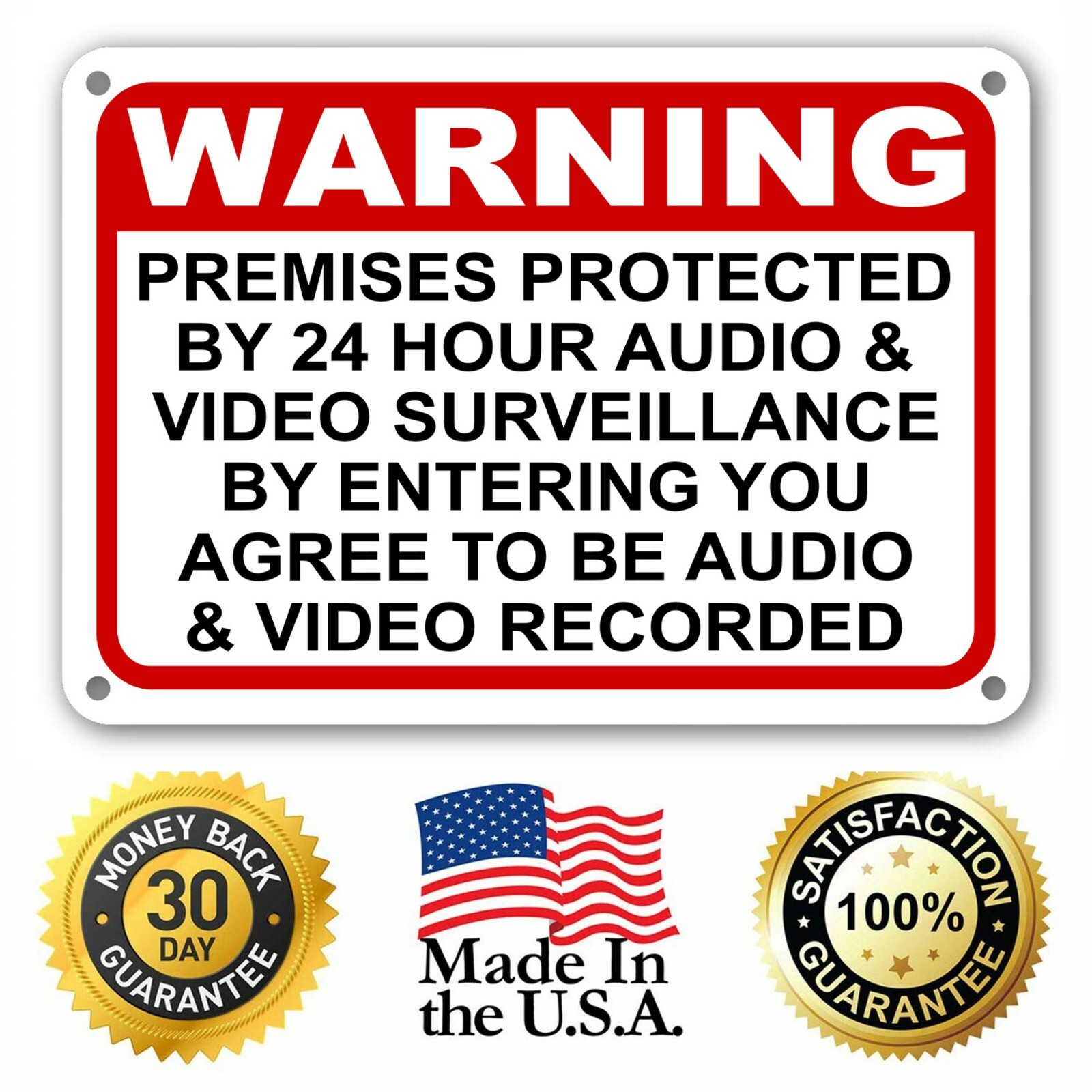Warning Premises under 24 Hr Audio Video Surveillance home security cctv Signs