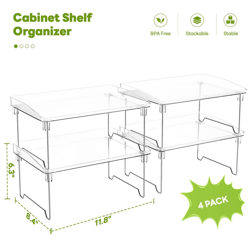 STARLATTA Acrylic Cabinet Organizer Shelf,4 Pcs Stackable Kitchen Counter She...