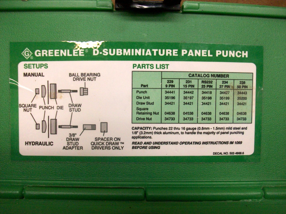 Greenlee® 232 25-Pin D-Subminiature Panel Punch Unit
