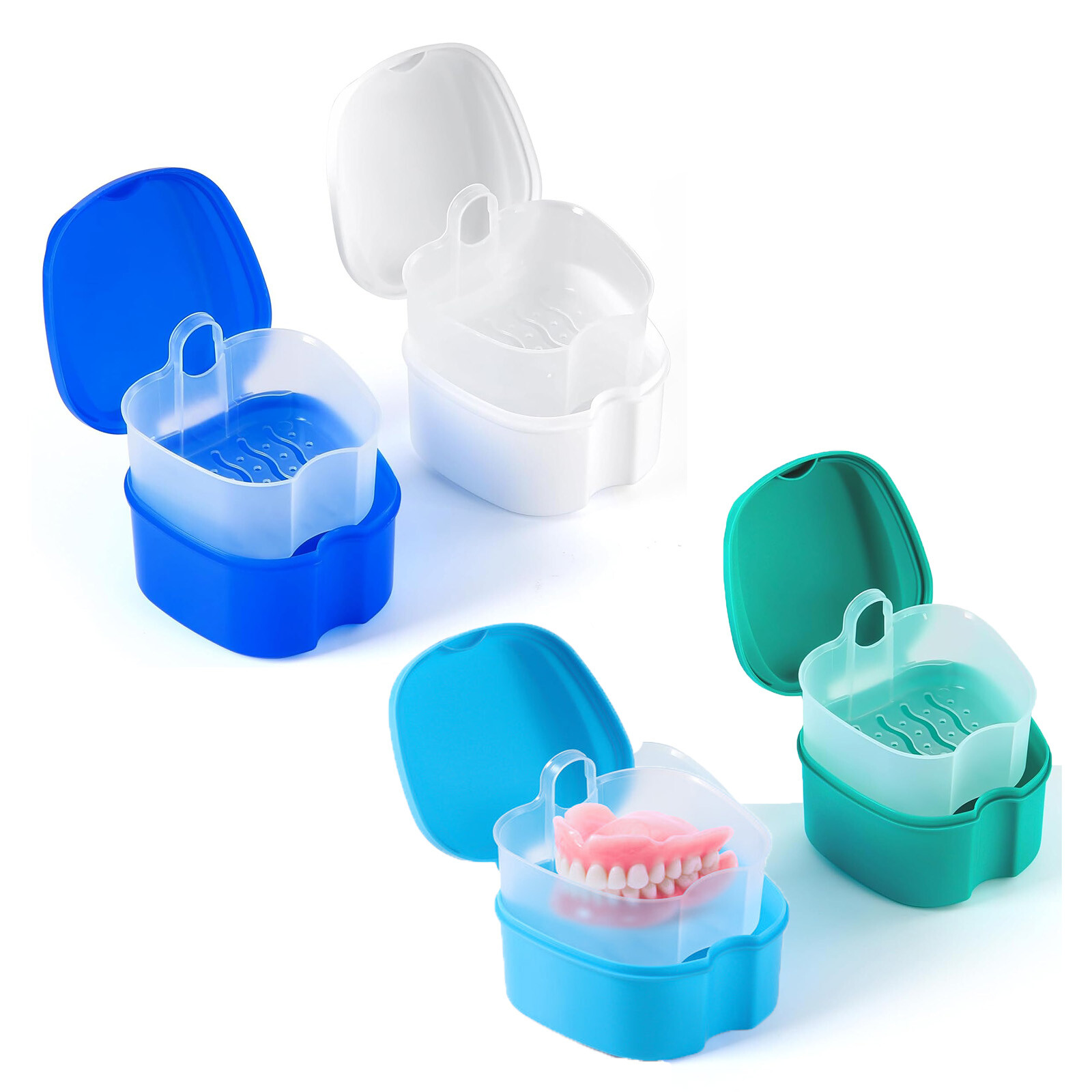 JMU Denture Retainer Case w/ Strainer Apple Shaped False Teeth Storage Box