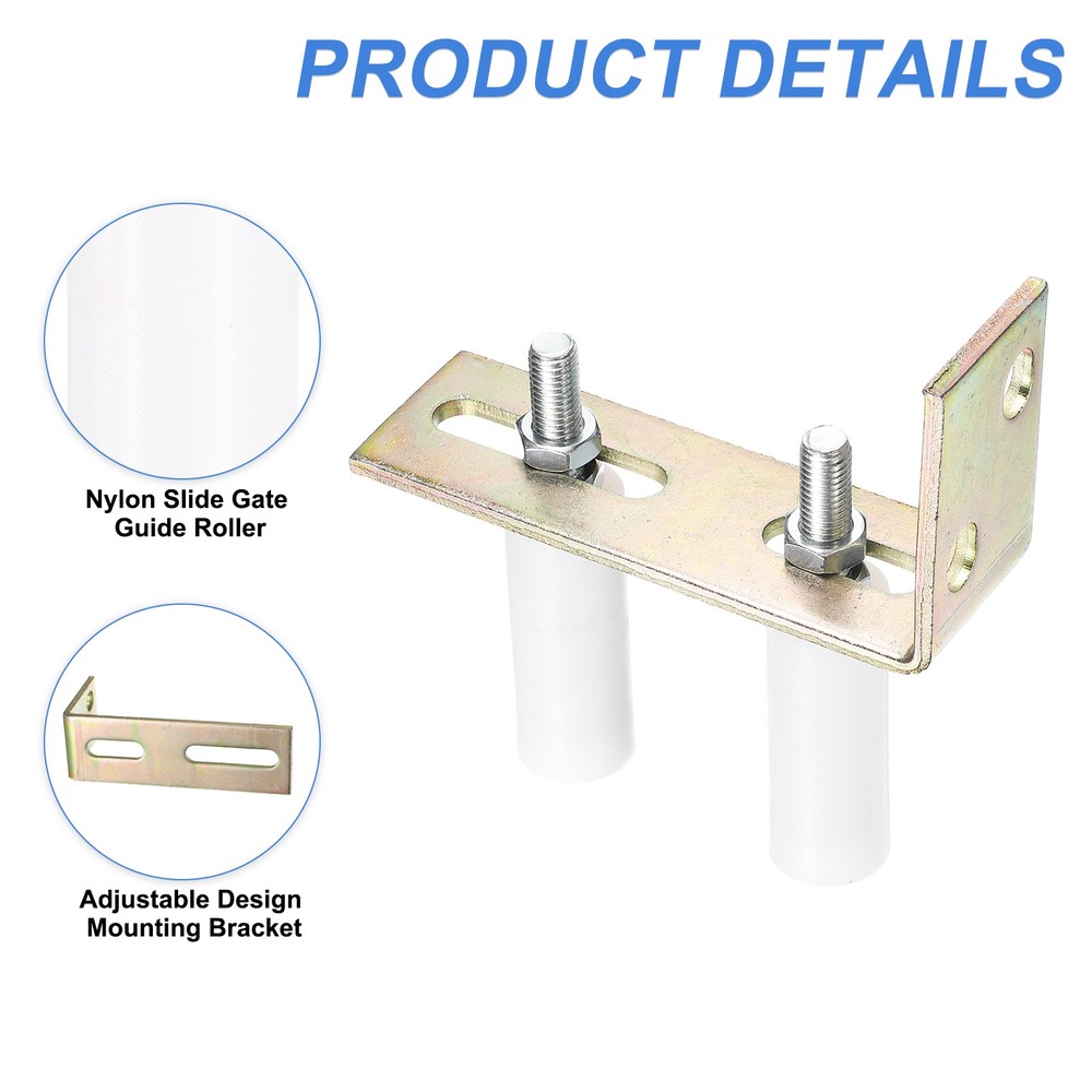 4Pcs Slide Gate Guide Roller 3" Nylon Gate Support Rollers with Bracket White