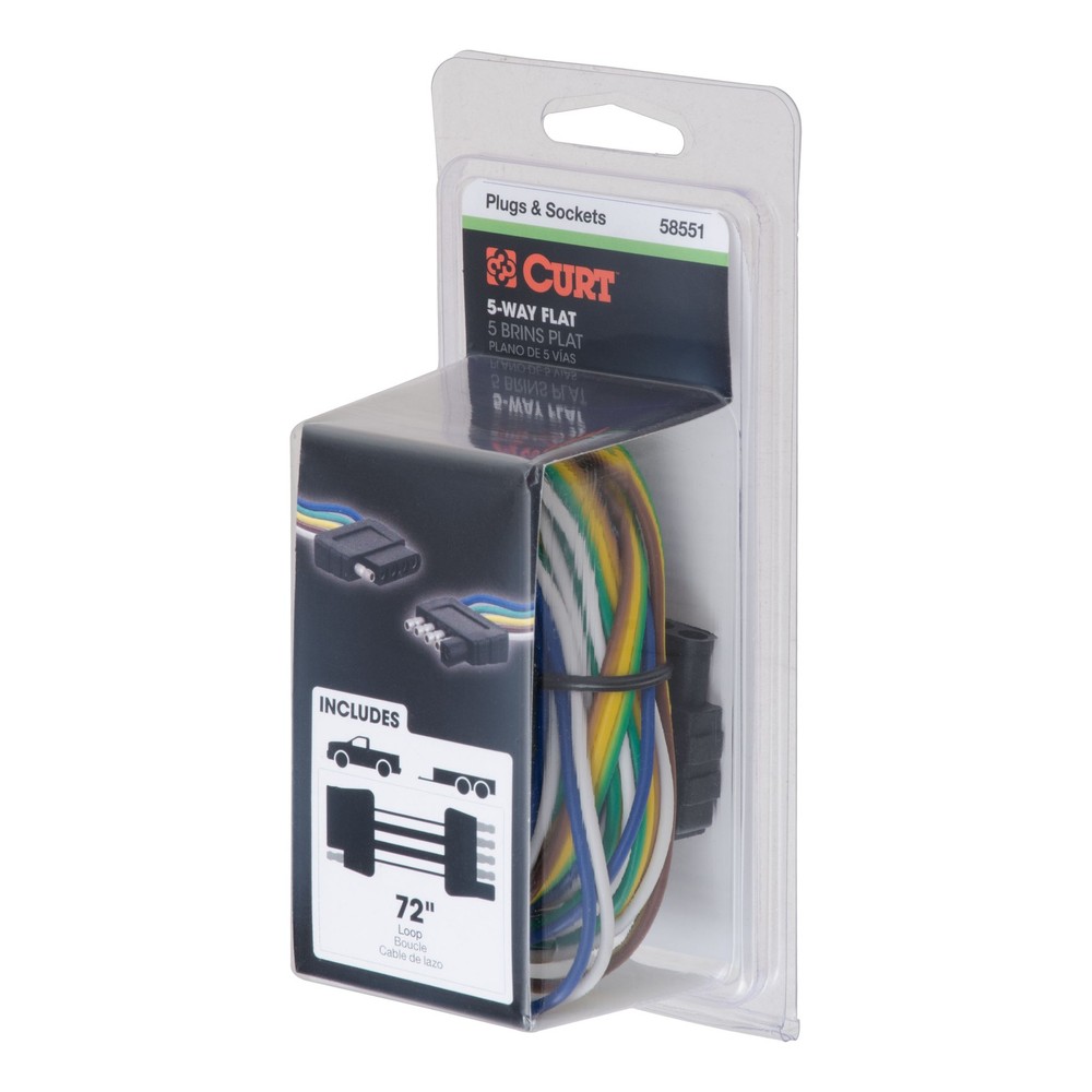 Curt-5-Way Flat Connector Plug & Socket with 72" Wires (Packaged)