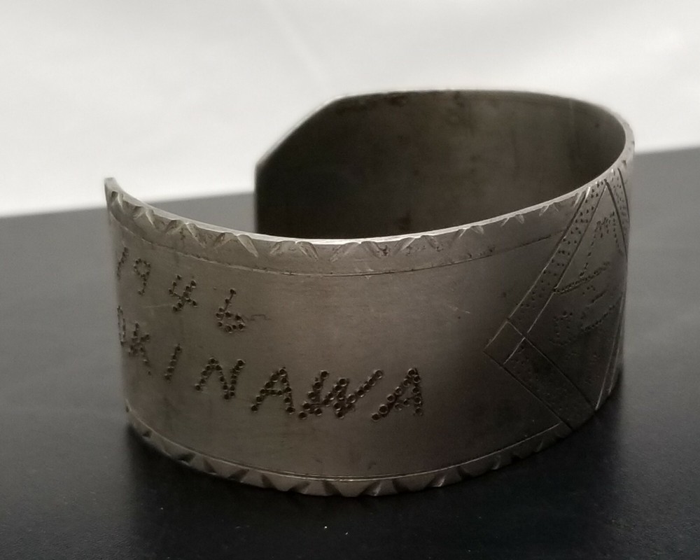 Authentic WWII 1946 Okinawa United States Air Force Engraved Trench Art Bracelet