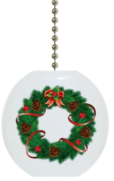 Wreath Christmas Holiday Solid CERAMIC Ceiling Fan Light Lamp Pull