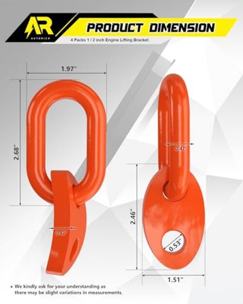 7100 Lifting Bracket Set for Engine - 4 Heavy-Duty Engine Lift Bracket Orange