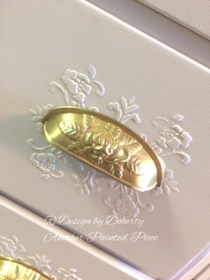 3-3/4" Old Rose Pattern Cup Pull Satin Brass