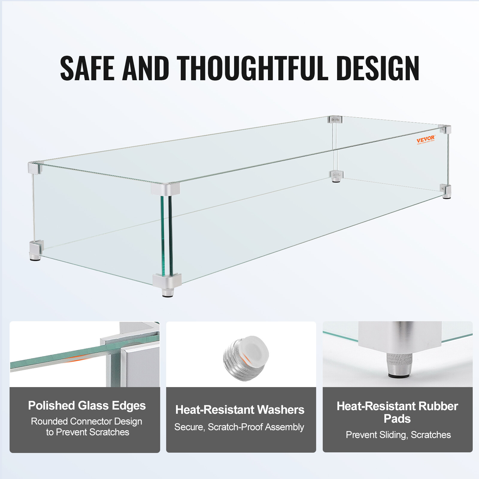 VEVOR Fire Pit Wind Guard Tempered Glass Flame Shield 23.5"x7.5"x6.5" 0.3" Thick