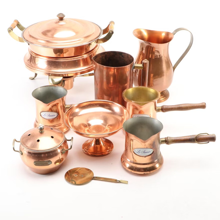 West Bend Copper Pitcher and Other Copper Serveware