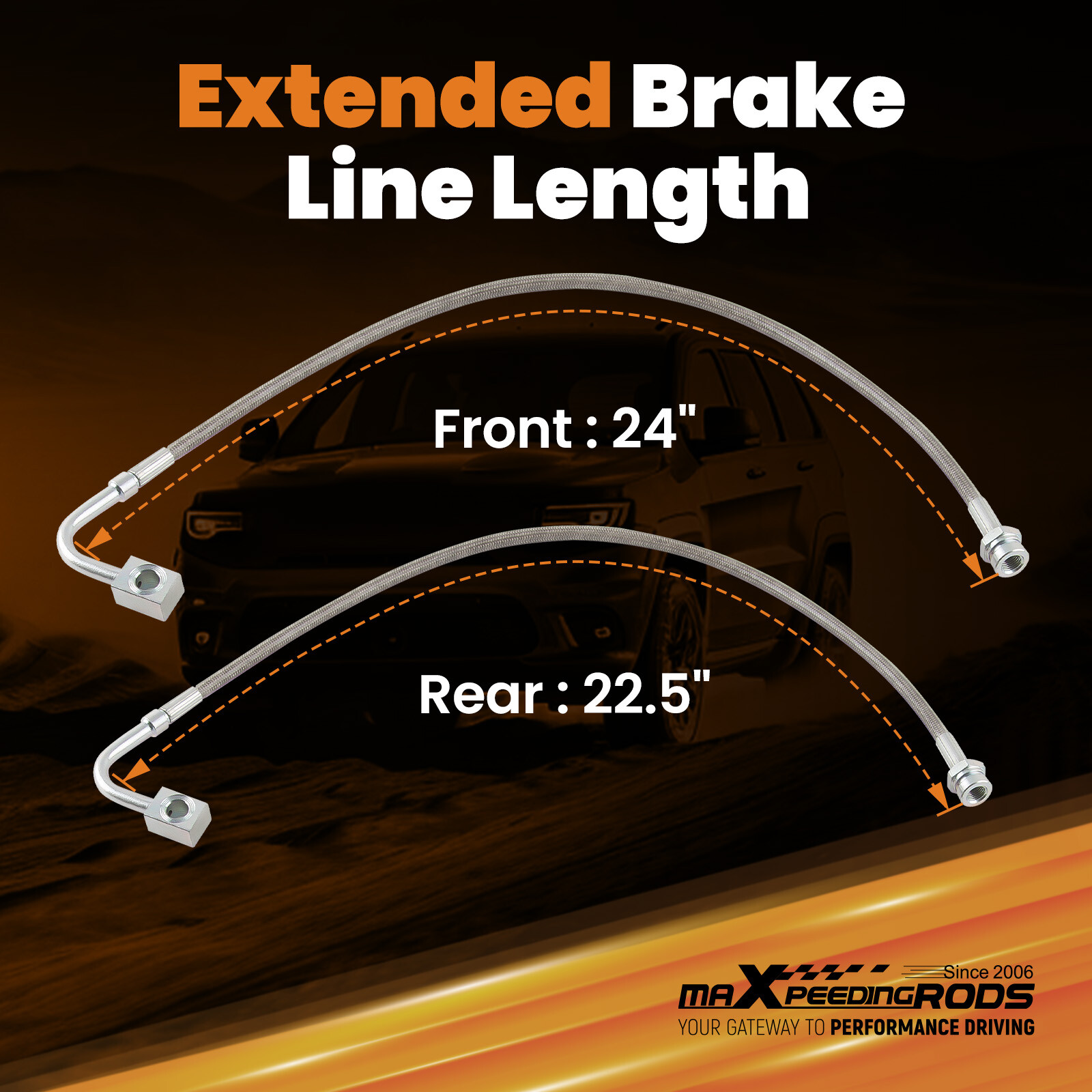 Front & Rear Braided Brake Lines For Jeep Wrangler JK 2007-2018 Stainless Steel