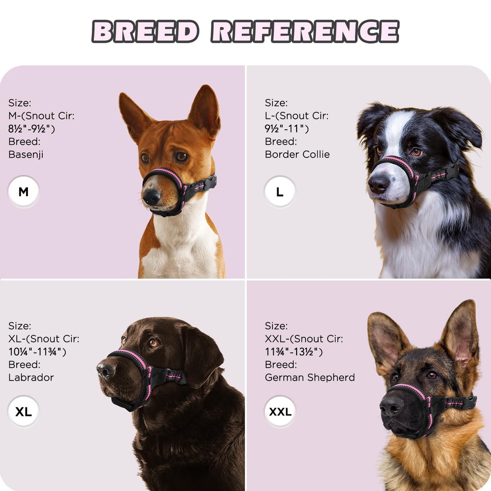 BONTHEE Dog Muzzle,Anti-Bite Adjustable Breathable Soft Muzzle for M, Pink