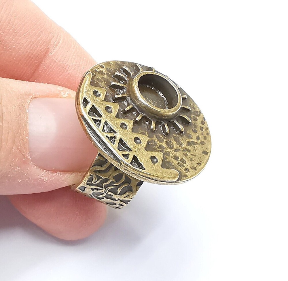 Sun Motif Ring Blank Setting, Cabochon Mounting, Adjustable Resin Base, Inlay