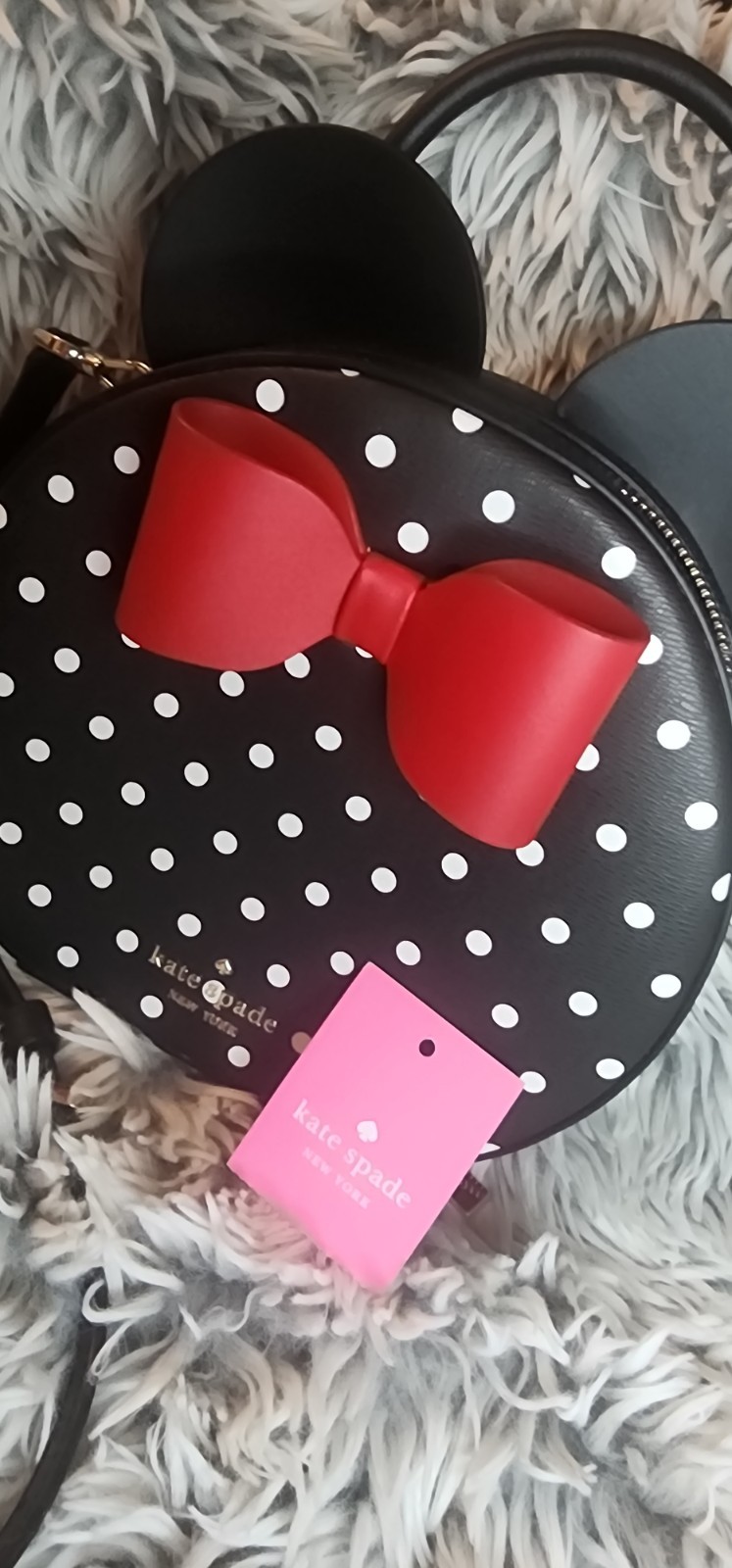 Kate Spade Disney Minnie Mouse Polka Dot Crossbody Black White Red Bow Medium