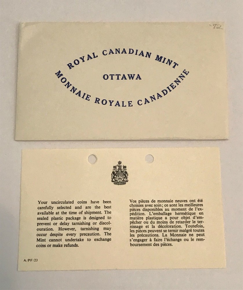 1972 Canada Proof Set with Original Certificate and Envelope