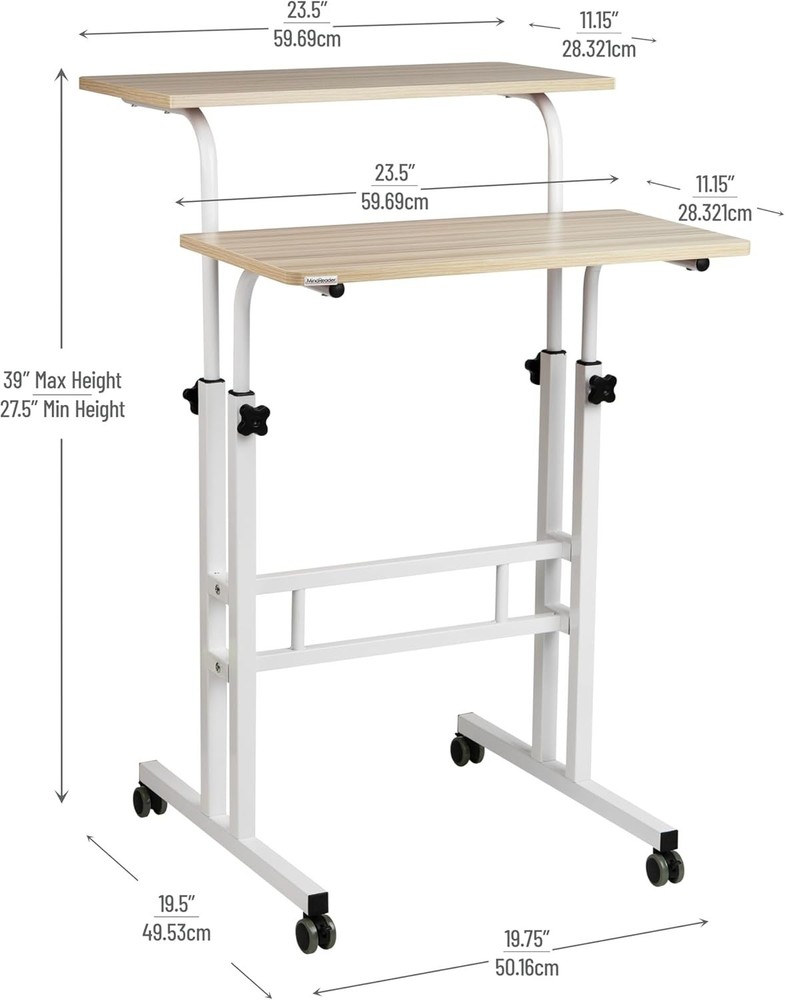 Rolling Laptop Desk Office Computer Table Adjustable Height Stand up Workstation