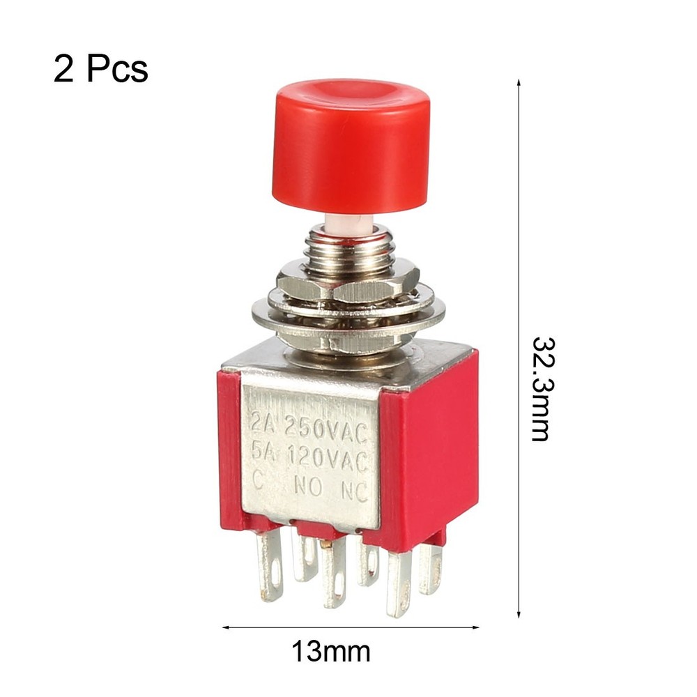 2pcs 6mm Mounting Hole Red Momentary Push Button Switch DPDT 2NO-2NC