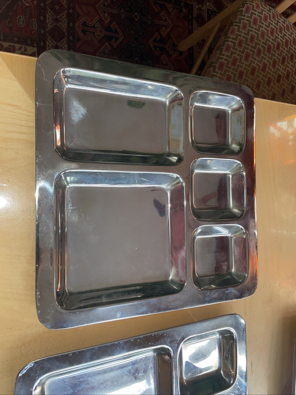 8 Heavy Military Rolled Stainless Steel Divided Prison Trays Food Cafeteria