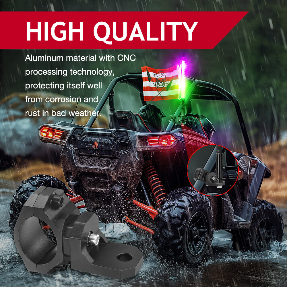 UTV Whip Light Mount Flag Bracket 360°Adjustable For 1.5"-2" Roll Bar Mounting
