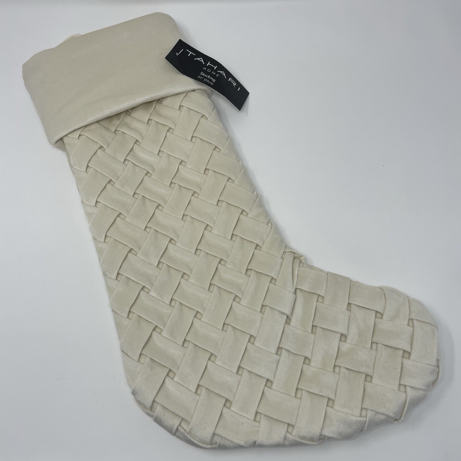 TAHARI HOME Ivory Woven Christmas Holiday Stocking 22"