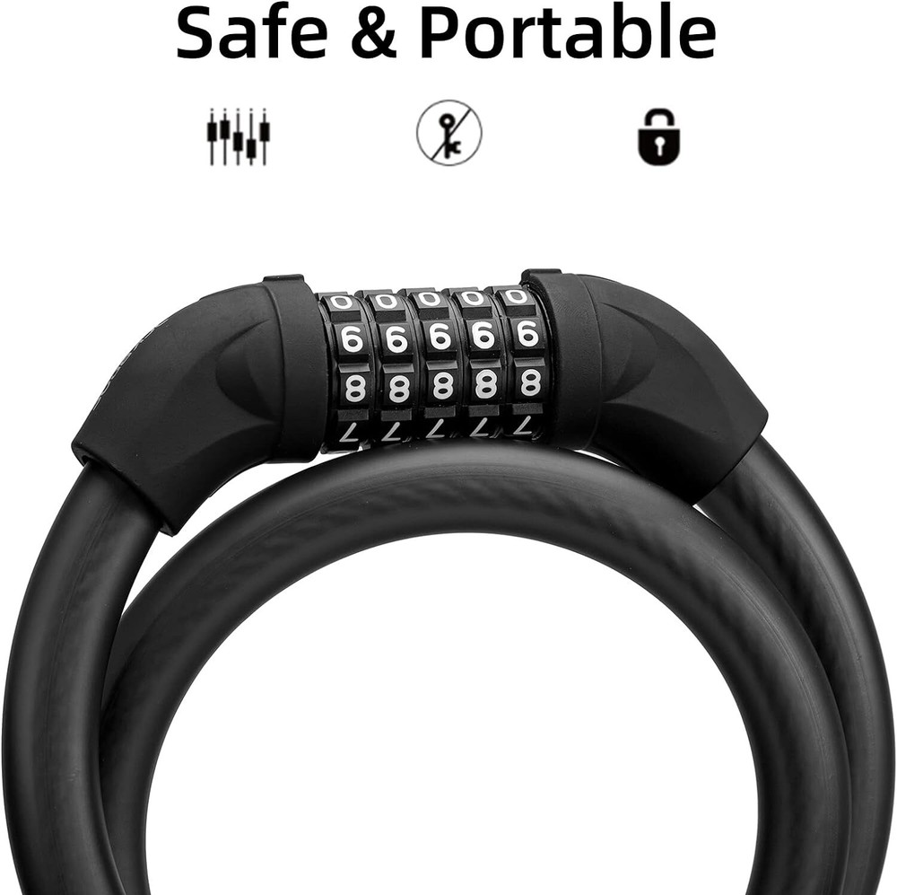 ROCKBROS Bike Lock Comination Cable Bicycle Lock Five-digit Code Comination Safe