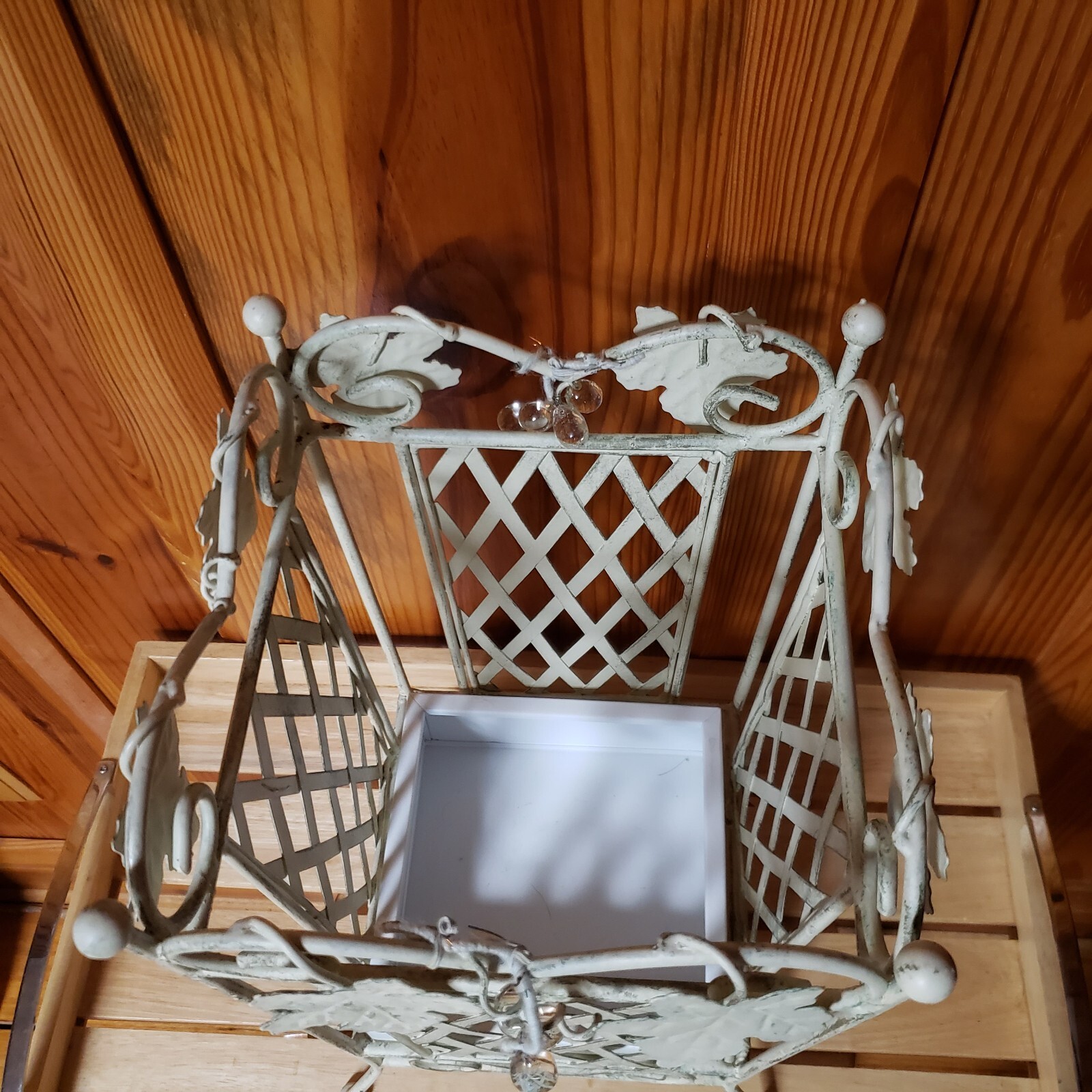 Vtg Umbrella/Walking Stick Cane Holder/Stand Beige Metal Design 16.5" W/Tray