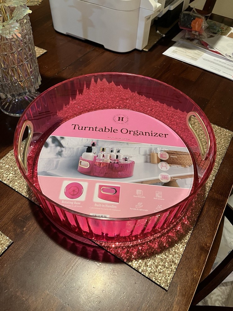 Hot pink turntable organizer
