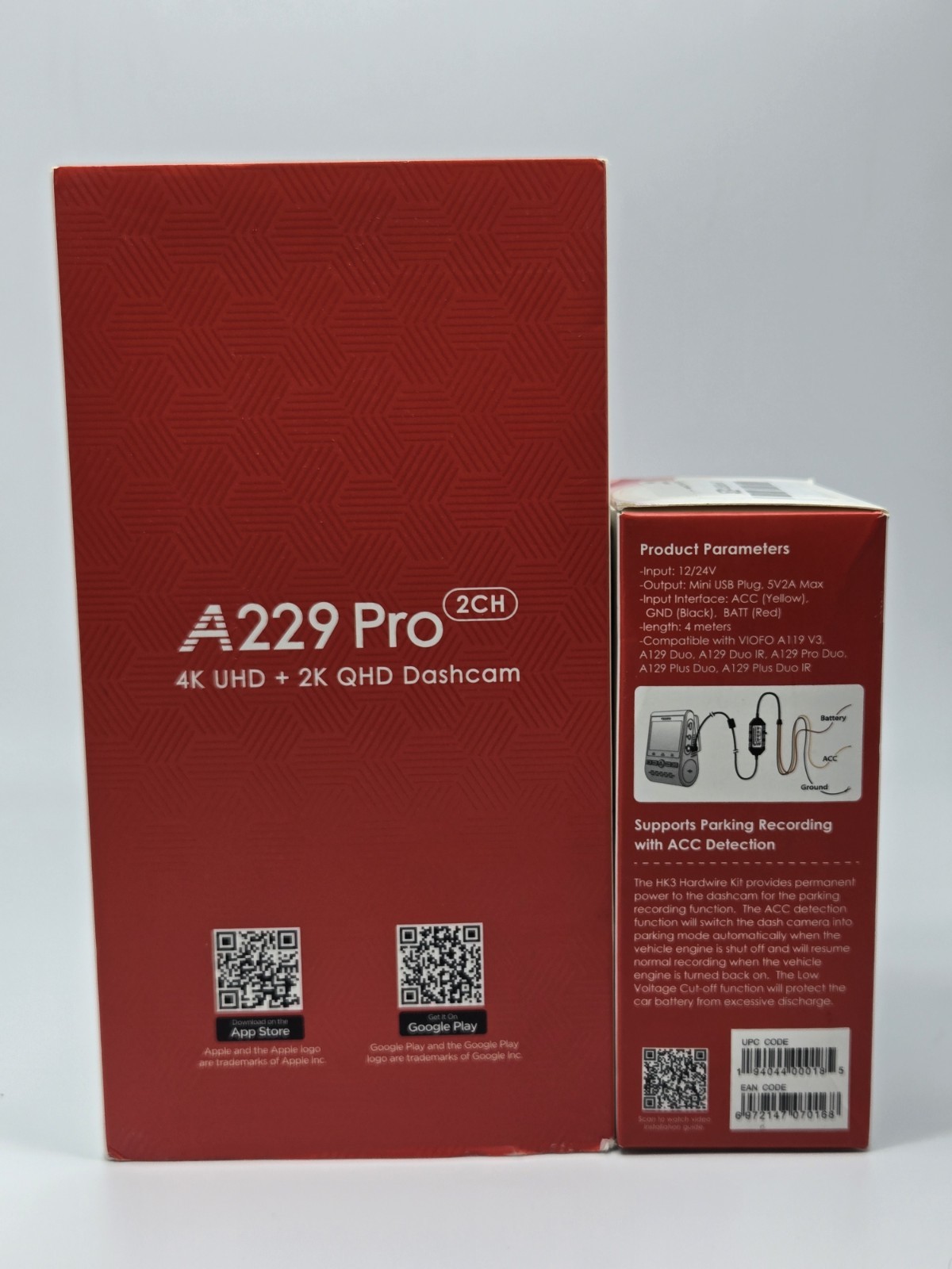 VIOFO A229 Pro 4K HDR Dash Cam 4K+2K Front and Rear +Hardwire Kit