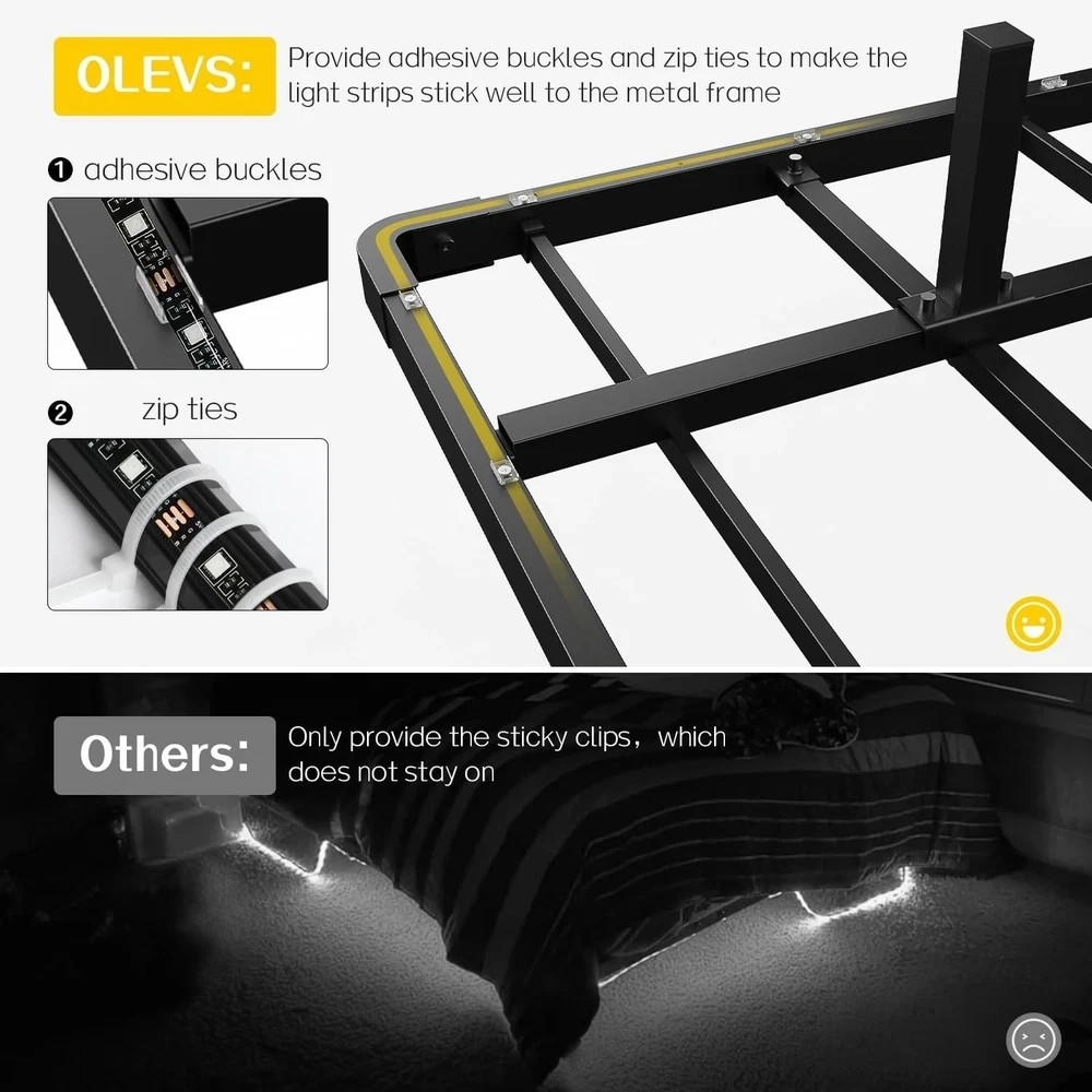 **OLEVS Full Floating Bed Frame w/ LED Lights & Charging Station – No Box Spring