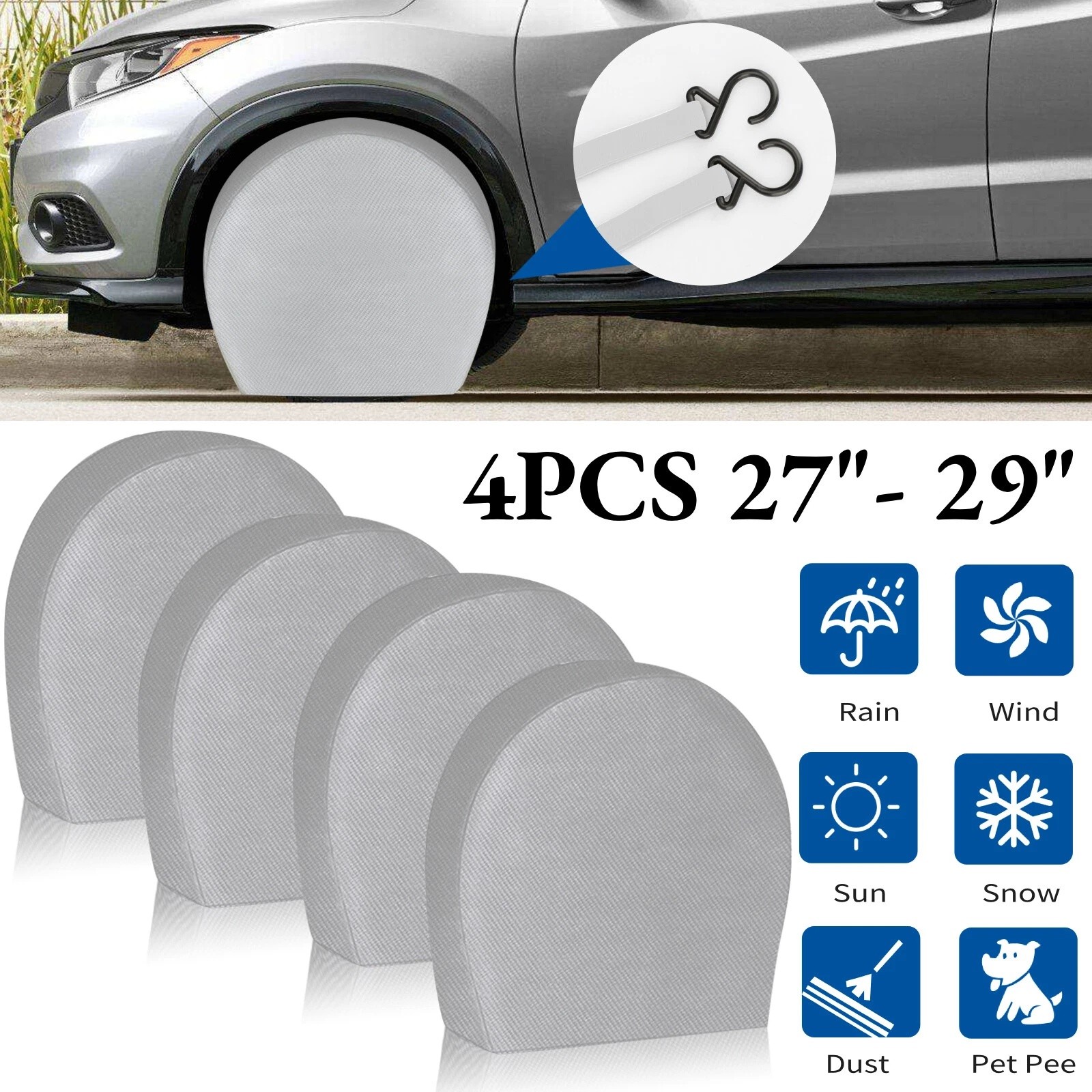 4PCS Tire Covers Waterproof Wheel Tyre RV Trailer Camper Sun Protector 27"-29"