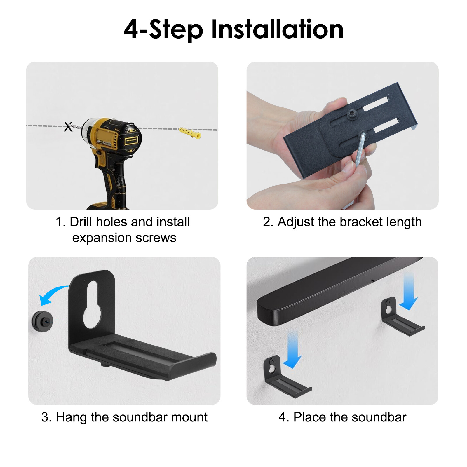 Universal Soundbar Wall Mount Bracket Speaker Shelf Mounting Above Below TV