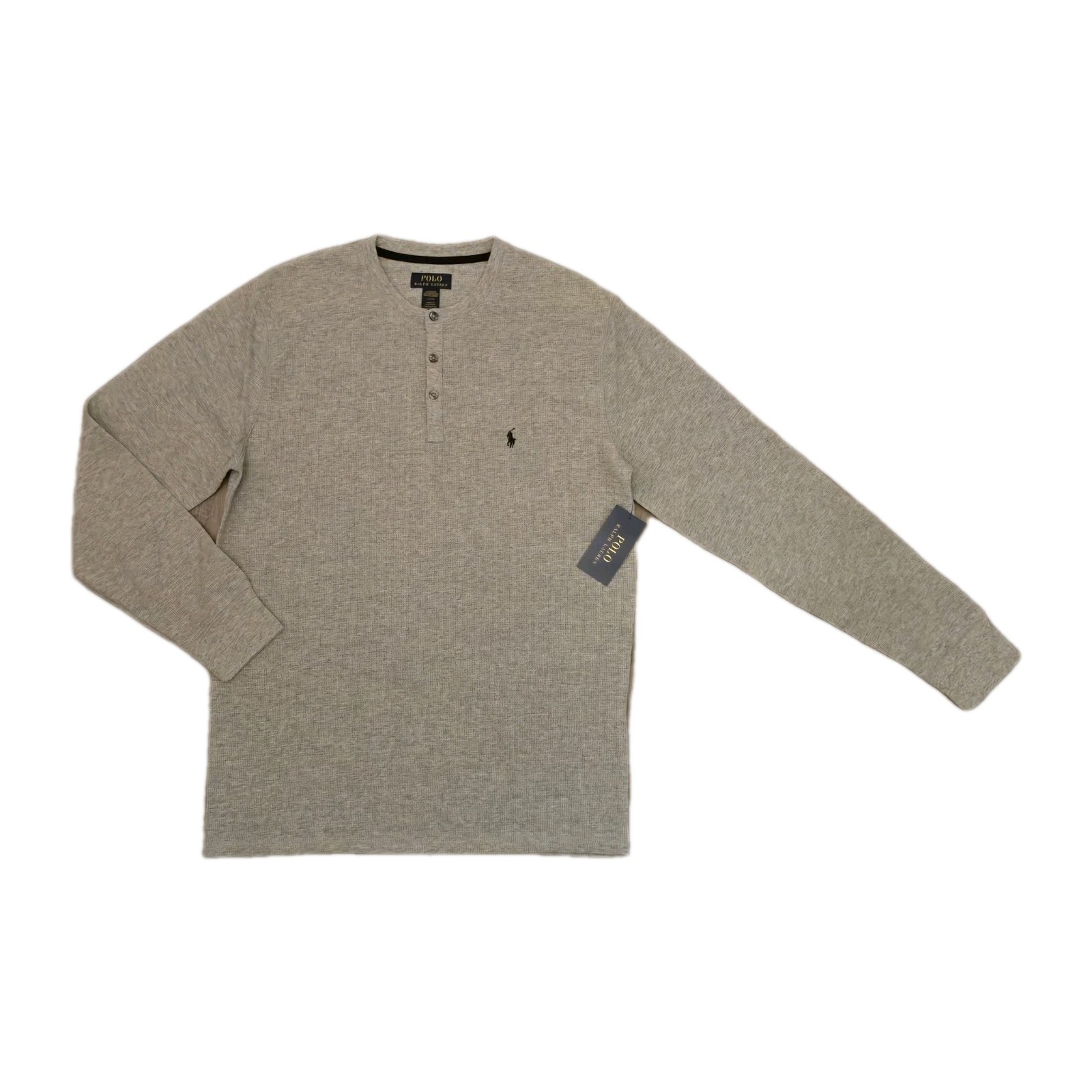 NWT Polo Ralph Lauren Waffle Knit Henley Thermal Crew-Neck T-Shirt SZ- L - Gray