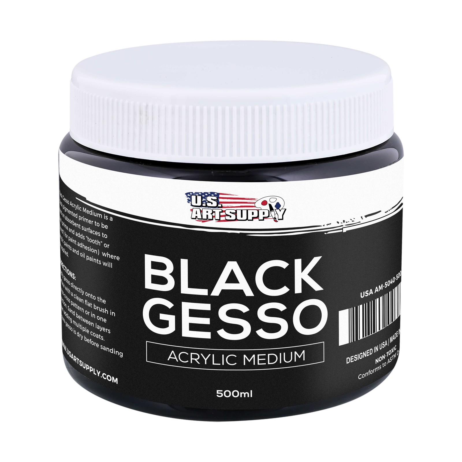 U.S. Art Supply Black Gesso Acrylic Medium, 500ml Tub