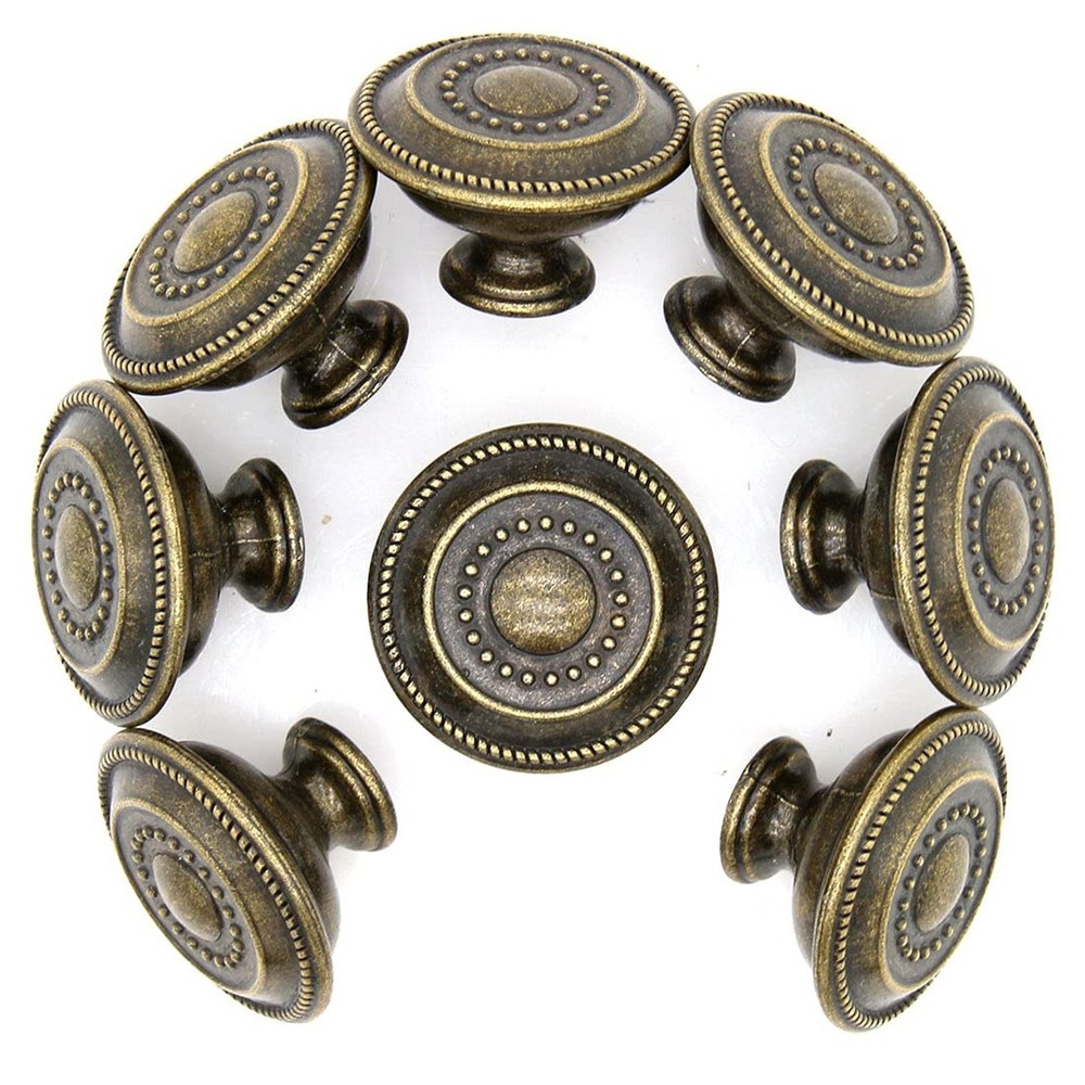 LXZ 8 PCs Vintage Antique Brass Knobs Handles - Drawer Knob Pulls with Emboss...
