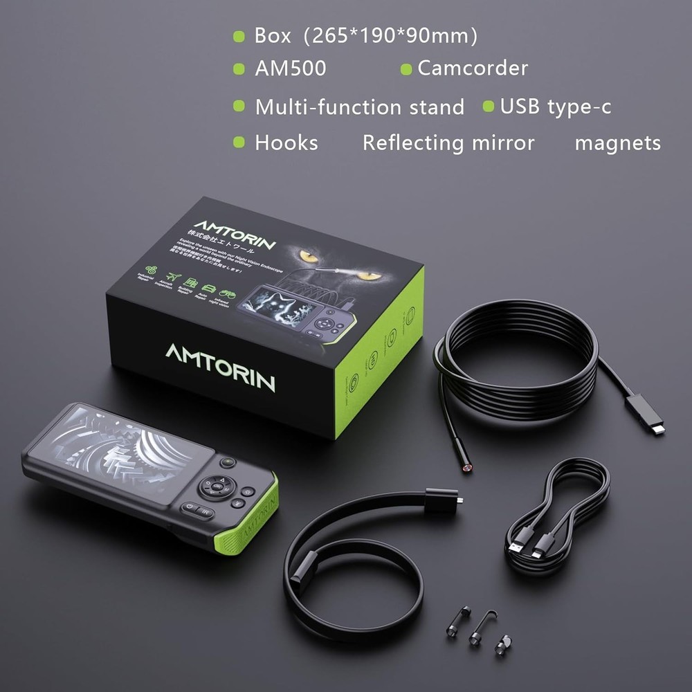 Night Vision Borescope Camera, 5" IPS Screen, 16.5FT Cable, IP67 Waterproof