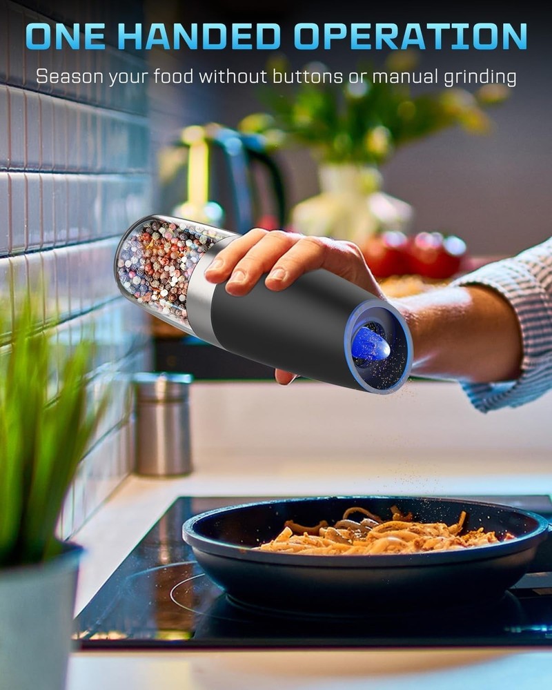 Elegant Automatic Pepper & Salt Mill Set with Adjustable Grind and LED Highlight
