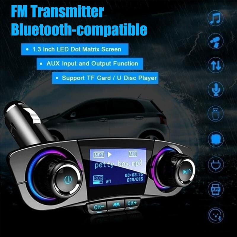 Bluetooth 4.0 FM Transmitter AUX 1.3in LED Screen Modulator Handsfree Car Kit