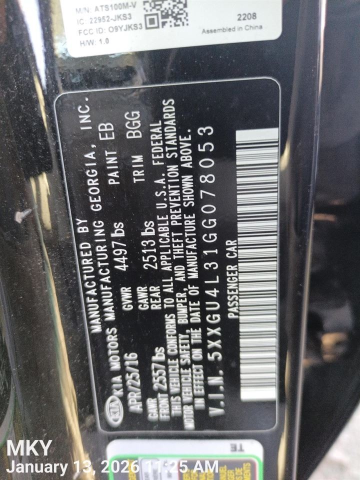 LEFT REAR DOOR WINDOW REGULATOR OEM 2017 KIA OPTIMAKIA