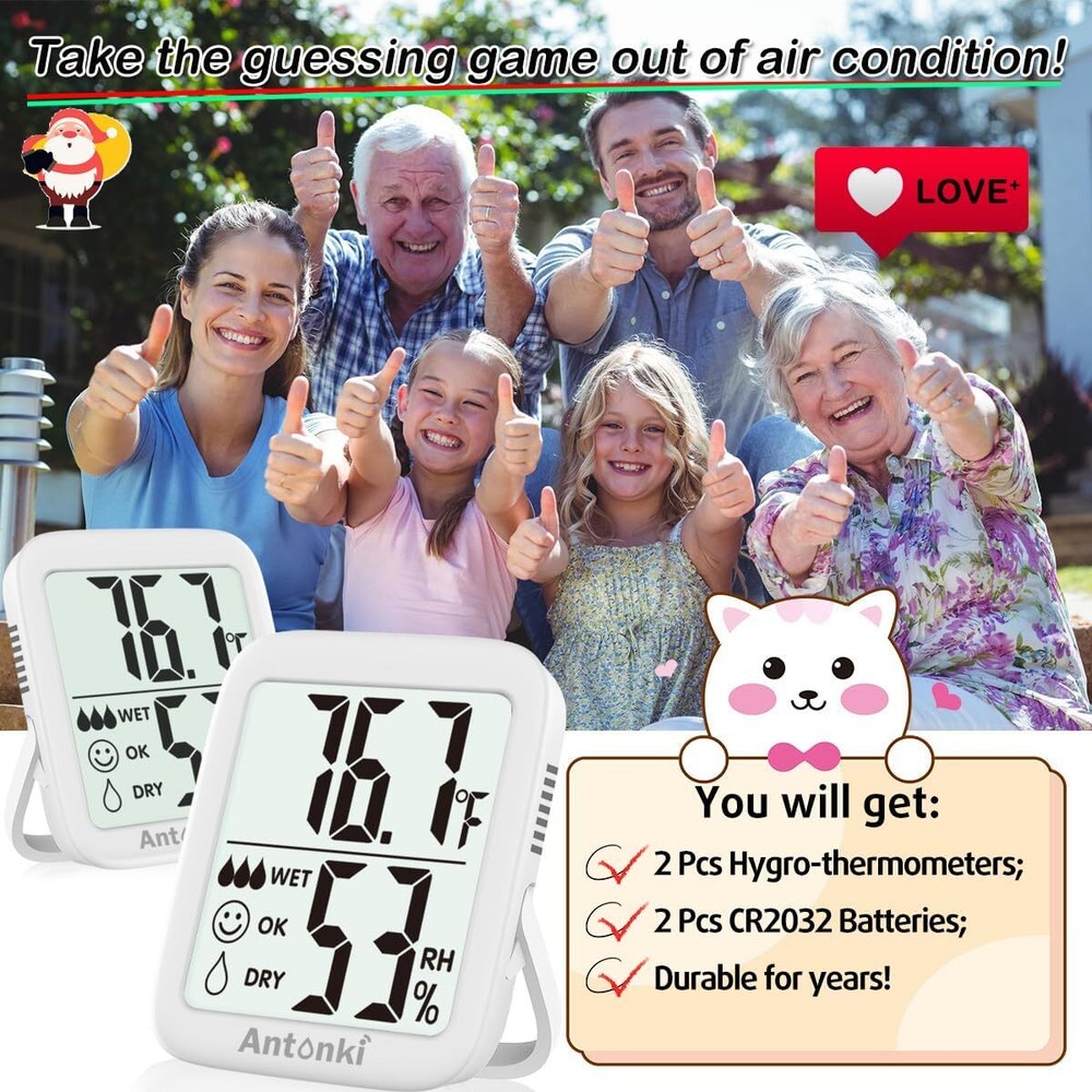 2 Pack Room Thermometer for Home, Digital Temperature and Humidity Mo...
