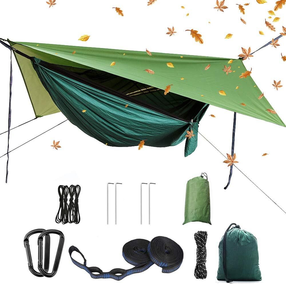 Portable Single Double Nylon High Strength Parachute Hammock Dark Green