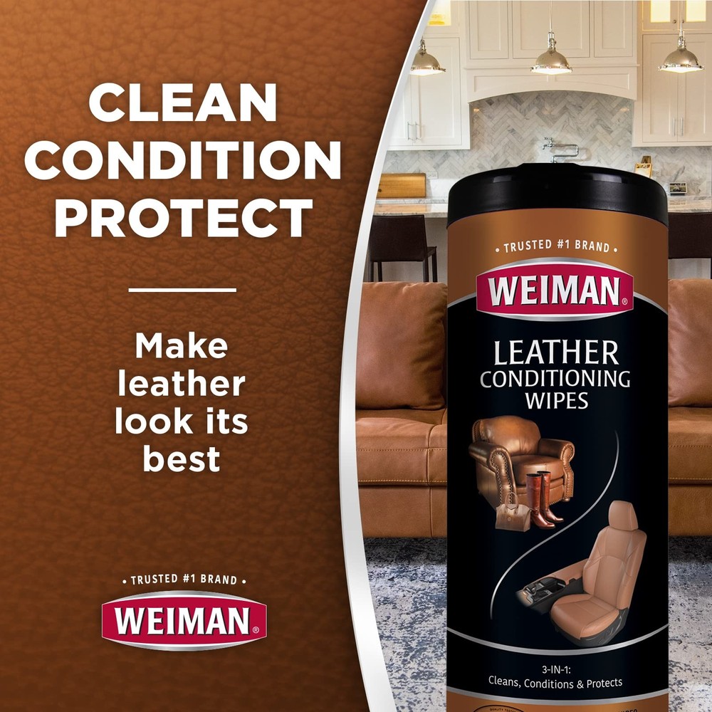 Leather Wipes 2 Pack Weiman Clean Condition Protection Help Prevent Cracking